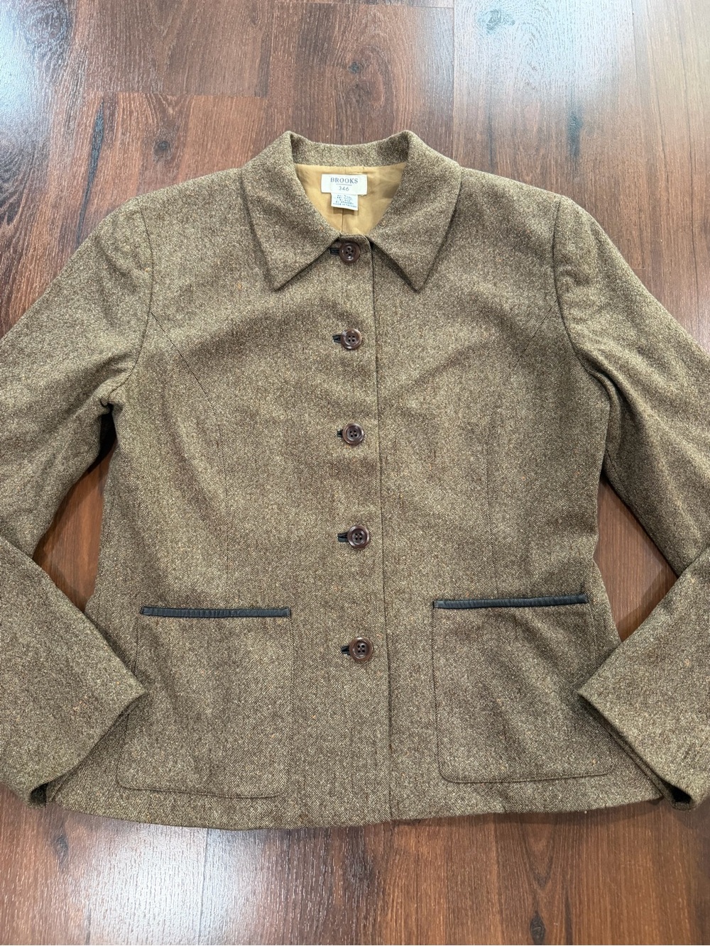 Brooks Brothers 346 Brown Speckled Wool Silk Leather Trim Blazer Suit Jacket 6